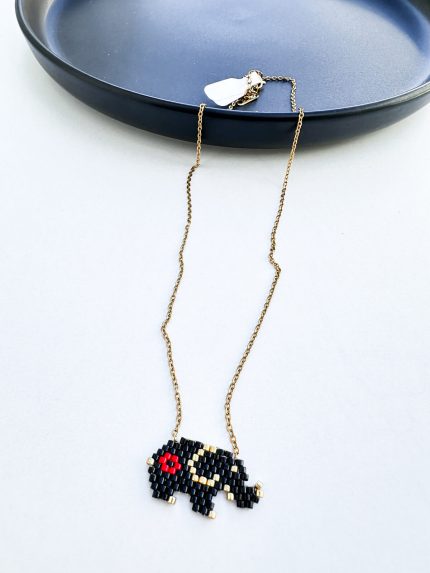 Ατσάλινο Κολιέ με Miyuki Χάντρες με Ελεφαντάκι