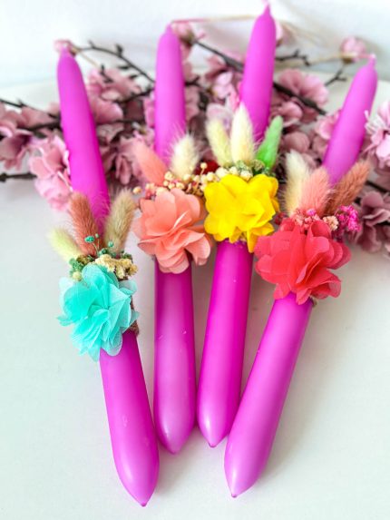 Χειροποίητη Αρωματική Λαμπάδα με Αποξηραμένα Λουλούδια (Μωβ)