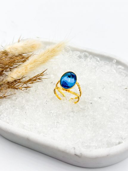 Ατσάλινο Δαχτυλίδι με Μπλε Κρύσταλλο
