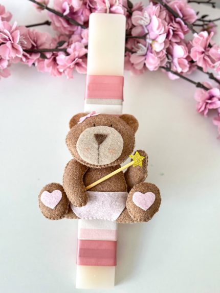 Χειροποίητη Αρωματική Λαμπάδα με Ροζ Αρκουδάκι