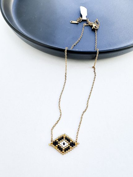 Ατσάλινο Κολιέ με Miyuki χάντρες Μάτι Ρόμβος