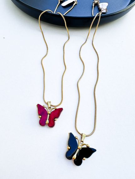 Ατσάλινο Κολιέ με Αλυσίδα και Πεταλούδα