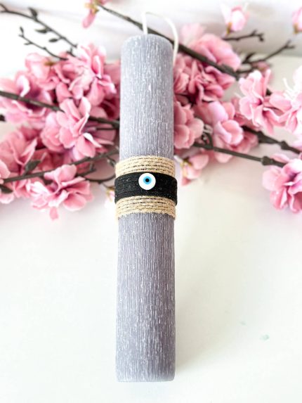 Χειροποίητη Αρωματική Λαμπάδα με Κυλινδρικό Ξυστό Κερί με Μάτι (Γκρι)